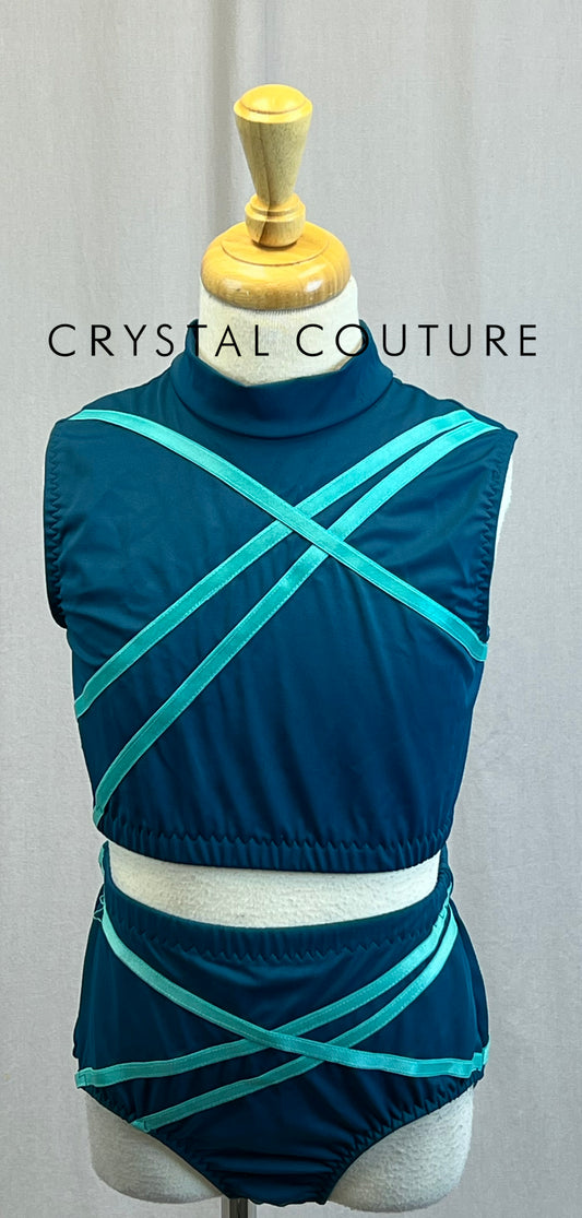 *Custom* Teal and Turquoise Crop Top and Brief Two-Piece Set