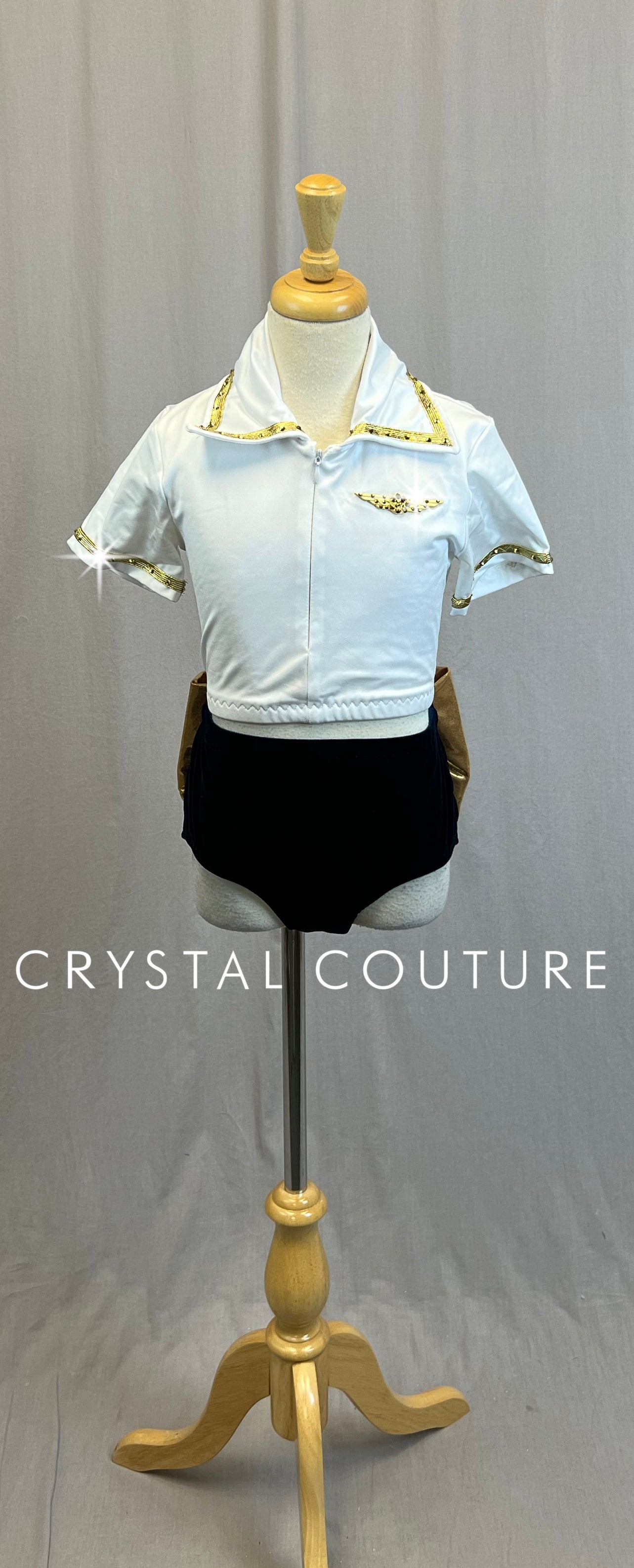 *Custom* Pilot Themed White and Navy Two Piece Set - Rhinestones - Accessories