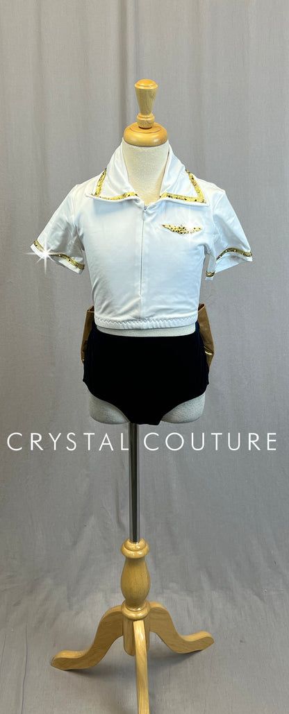 *Custom* Pilot Themed White and Navy Two Piece Set - Rhinestones - Accessories