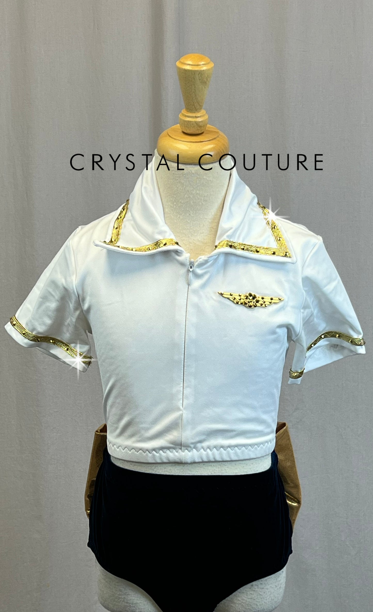 *Custom* Pilot Themed White and Navy Two Piece Set - Rhinestones - Accessories