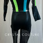 Black Snakeskin and Mesh Long Sleeve Unitard with Neon Accents -Rhinestones