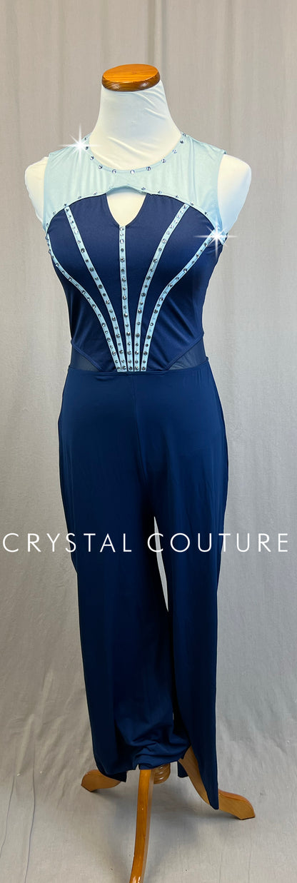 Navy and Light Blue Geometric Unitard- Rhinestones