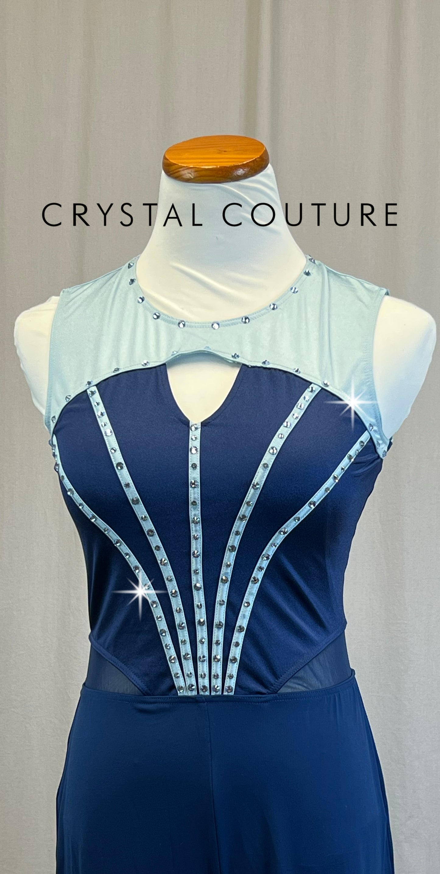Navy and Light Blue Geometric Unitard- Rhinestones