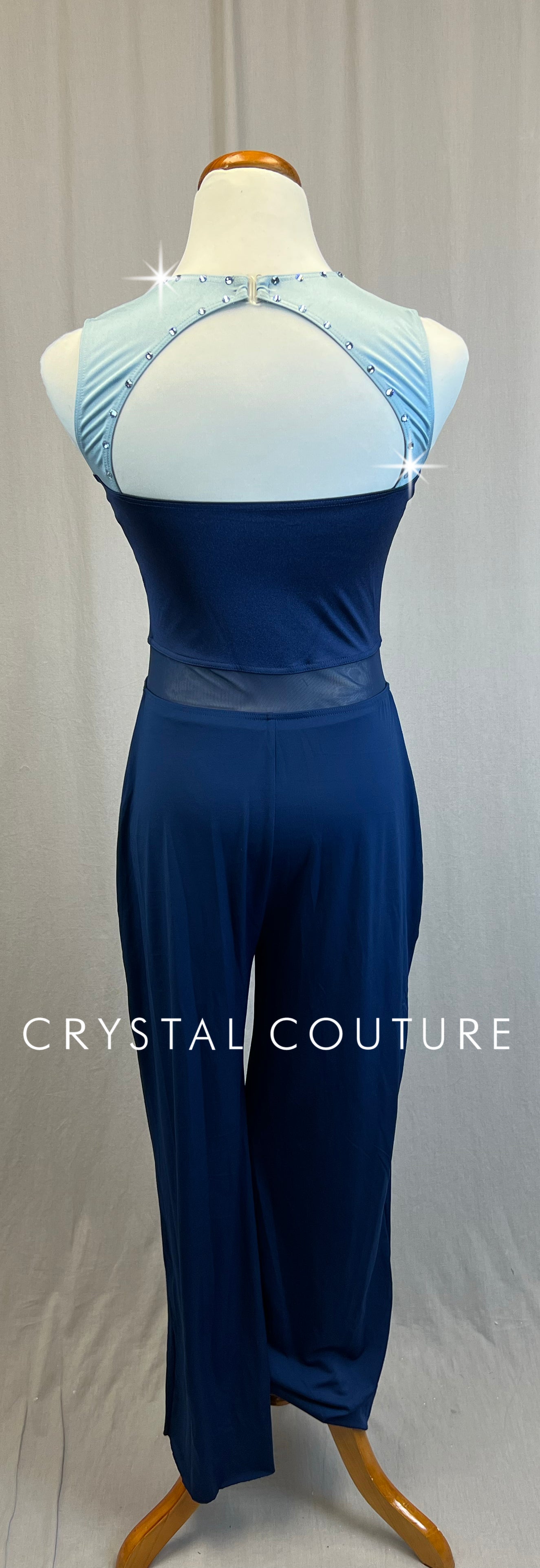 Navy and Light Blue Geometric Unitard- Rhinestones