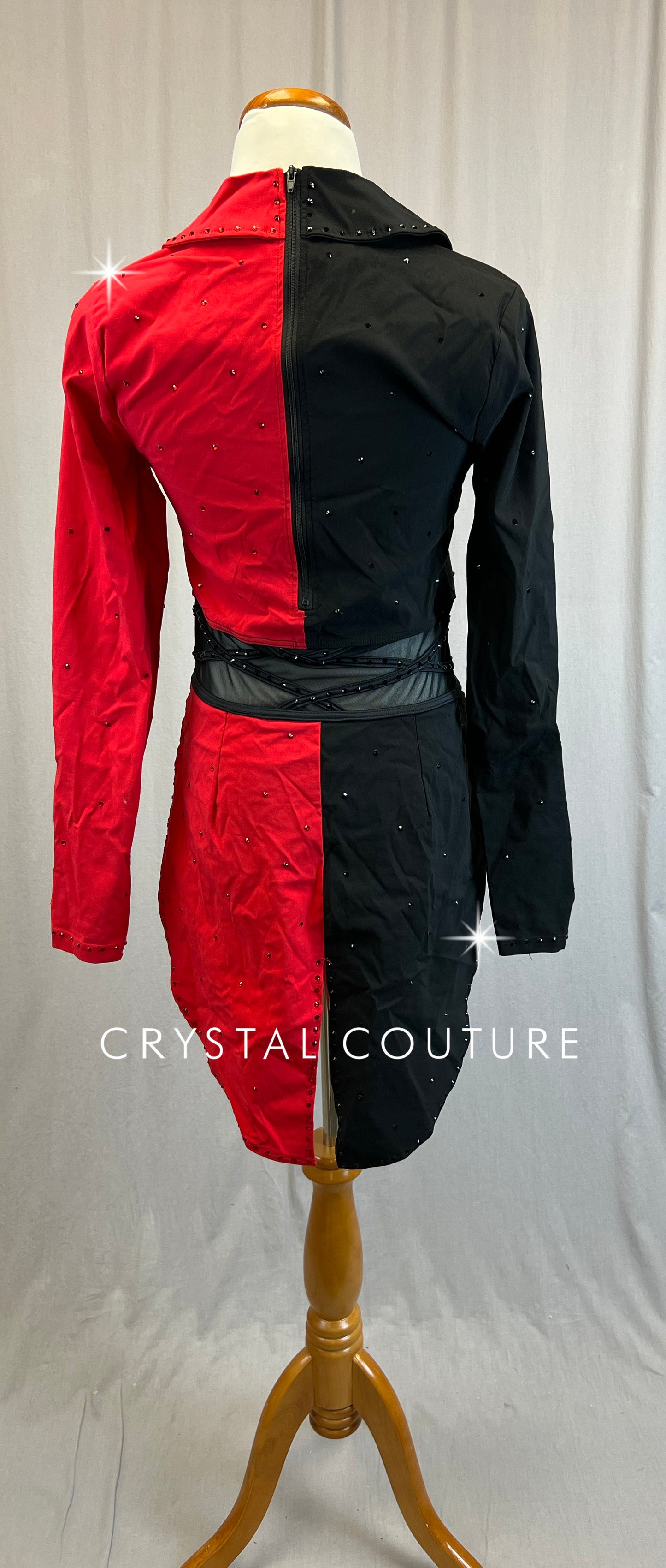 Black and Red Suitcoat Leotard with Mesh and Sequins-Rhinestones