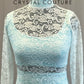 White Lace Long Sleeve Overlay Dress, with Blue Briefs and Top