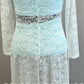White Lace Long Sleeve Overlay Dress, with Blue Briefs and Top