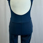 *Custom* Slate Blue Sleeveless Unitard with Black and Gold Appliques - Rhinestones