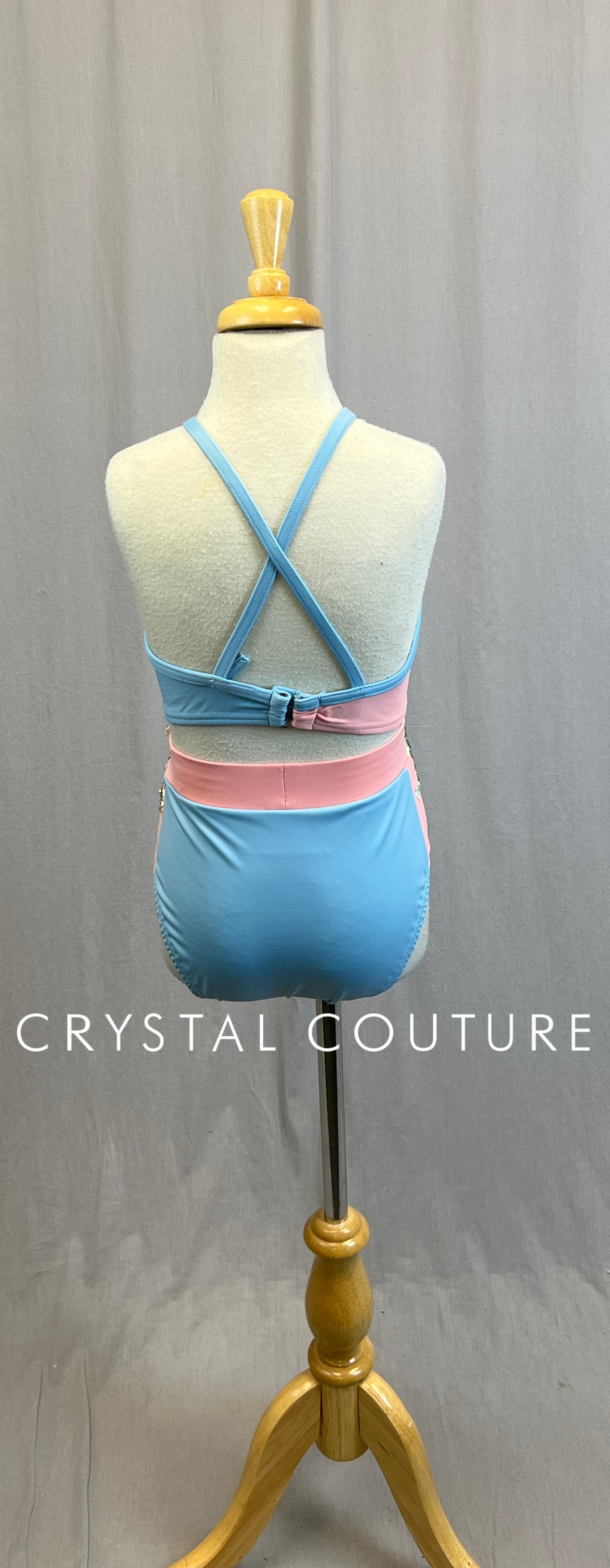 *Custom* Tri-Color Pastel Crop Top and Brief Set with Appliques - Rhinestones