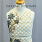 *Custom* White Lace over Tan Lycra Crop Top and Short Two-Piece Set with Appliques-Rhinestones