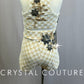 *Custom* White Lace over Tan Lycra Crop Top and Short Two-Piece Set with Appliques-Rhinestones