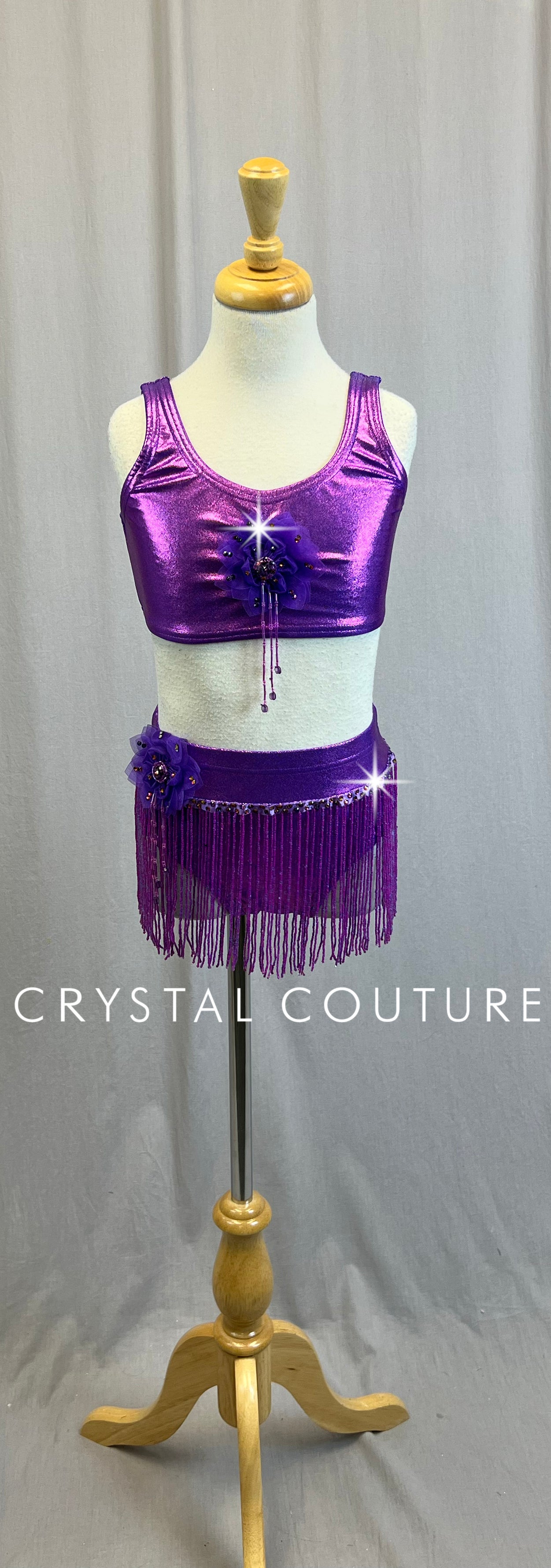*Custom* Magenta Purple Beaded Fringe Two-Piece Set - Rhinestones