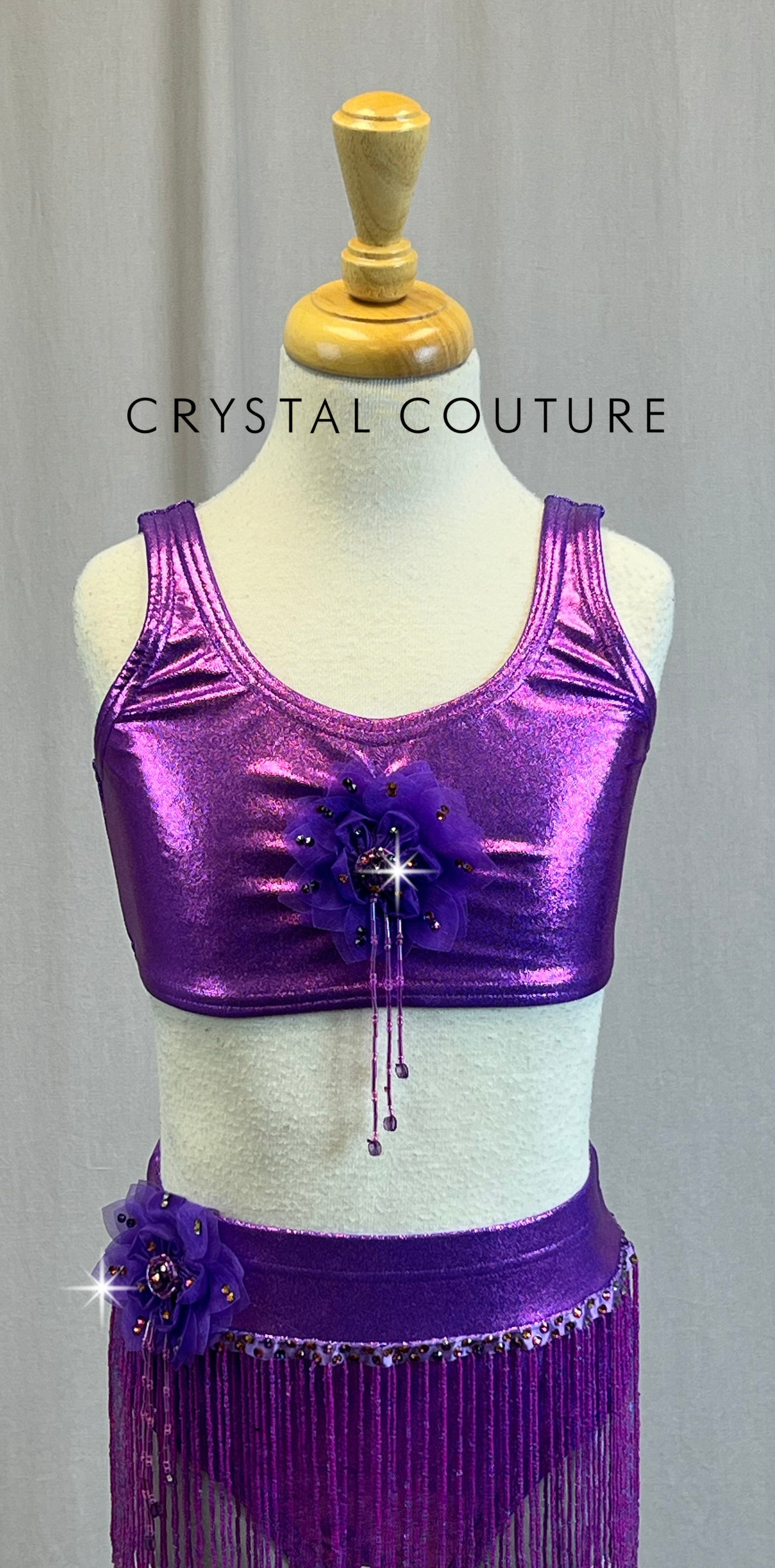 *Custom* Magenta Purple Beaded Fringe Two-Piece Set - Rhinestones