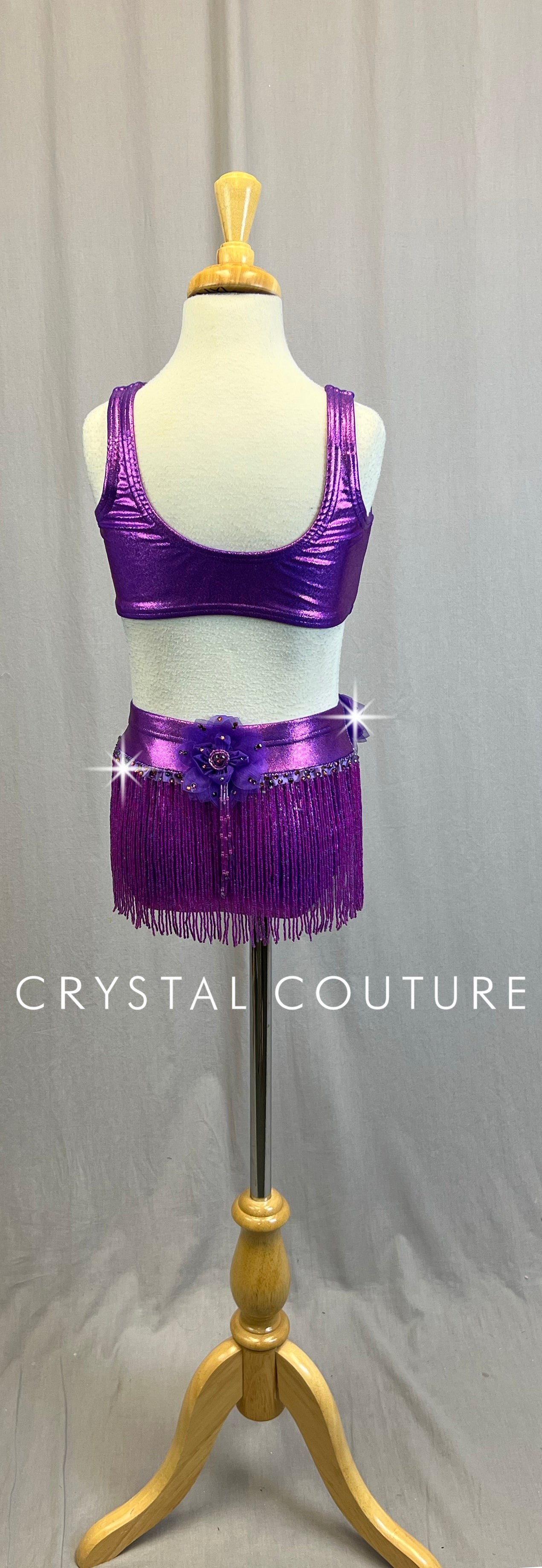 *Custom* Magenta Purple Beaded Fringe Two-Piece Set - Rhinestones