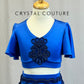 *Custom* Royal Blue Lycra Two-Piece Set with a Flutter Sleeve Top and an Embroidered Half-Skirt