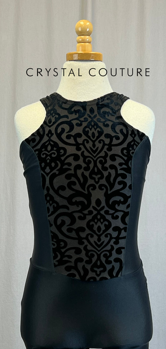 *Custom* Black Lycra and Ornate Velvet Unitard with Red Accents