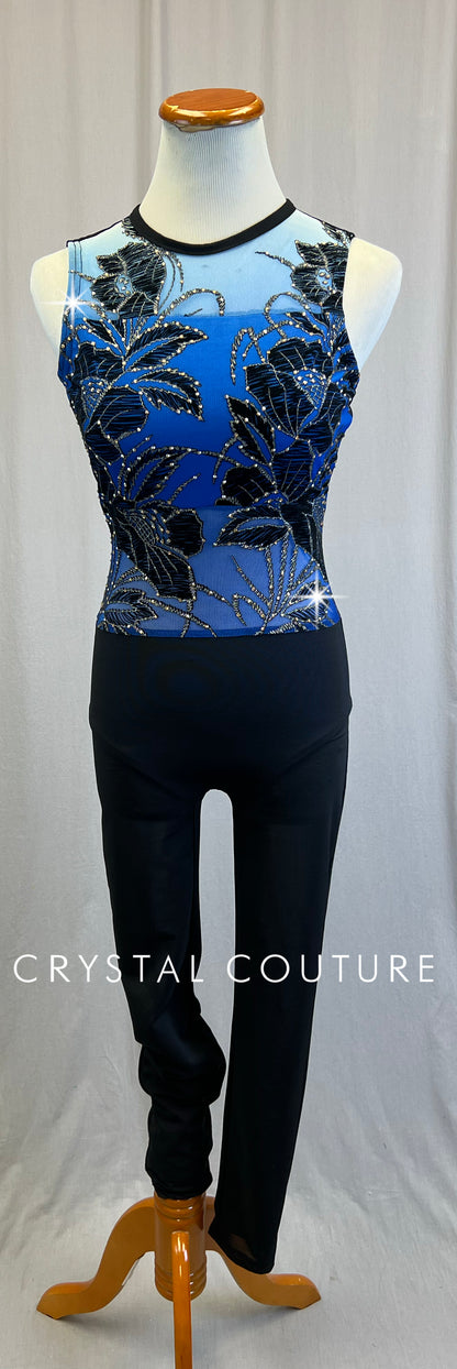 *Custom* Blue Ombre Floral Legging Unitard - Rhinestones