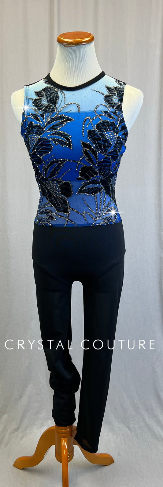 *Custom* Blue Ombre Floral Legging Unitard - Rhinestones