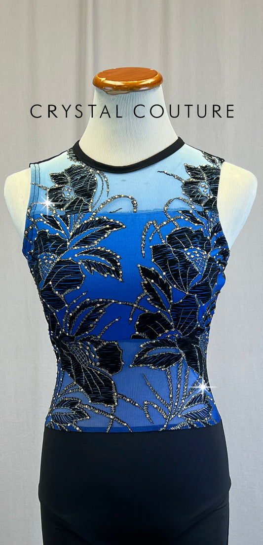 *Custom* Blue Ombre Floral Legging Unitard - Rhinestones