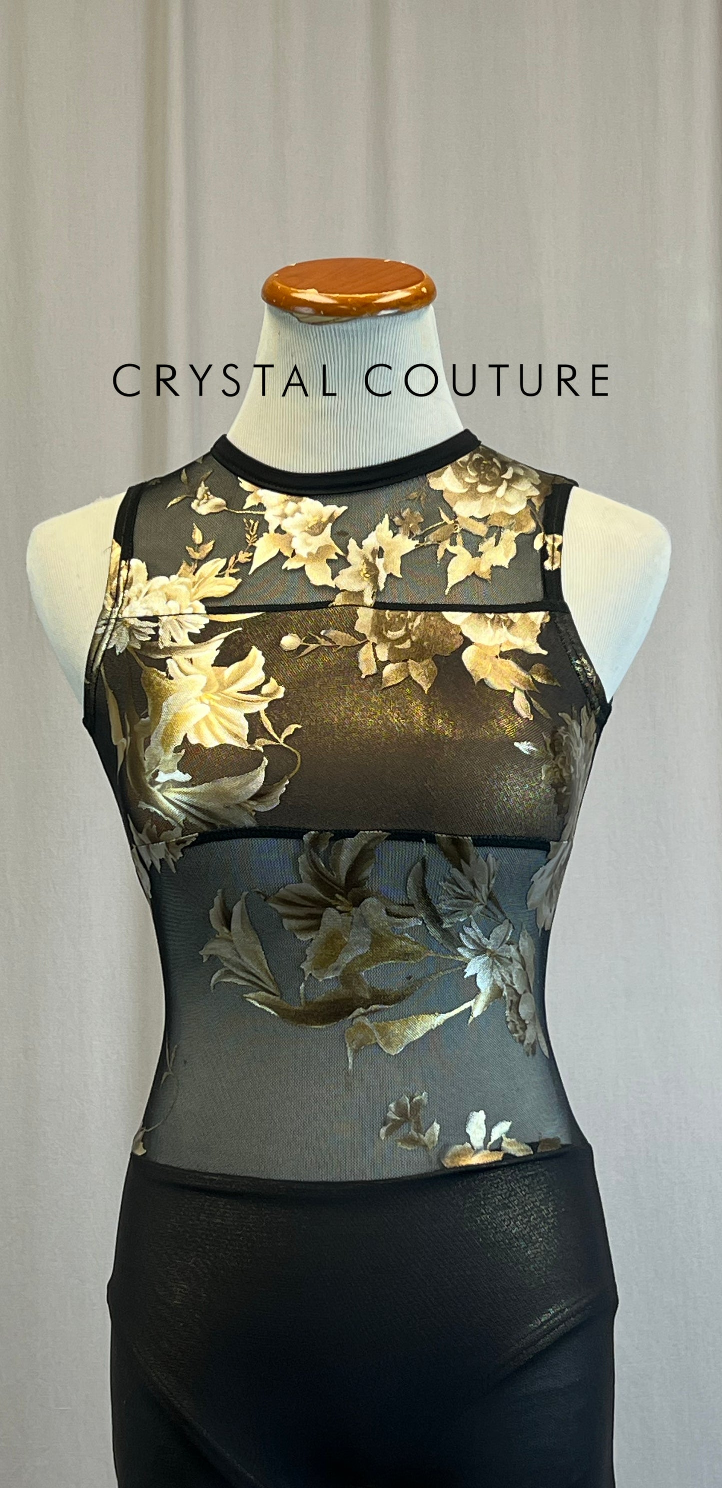 *Custom* Black and Gold Floral Patterned Mesh Legging Unitard