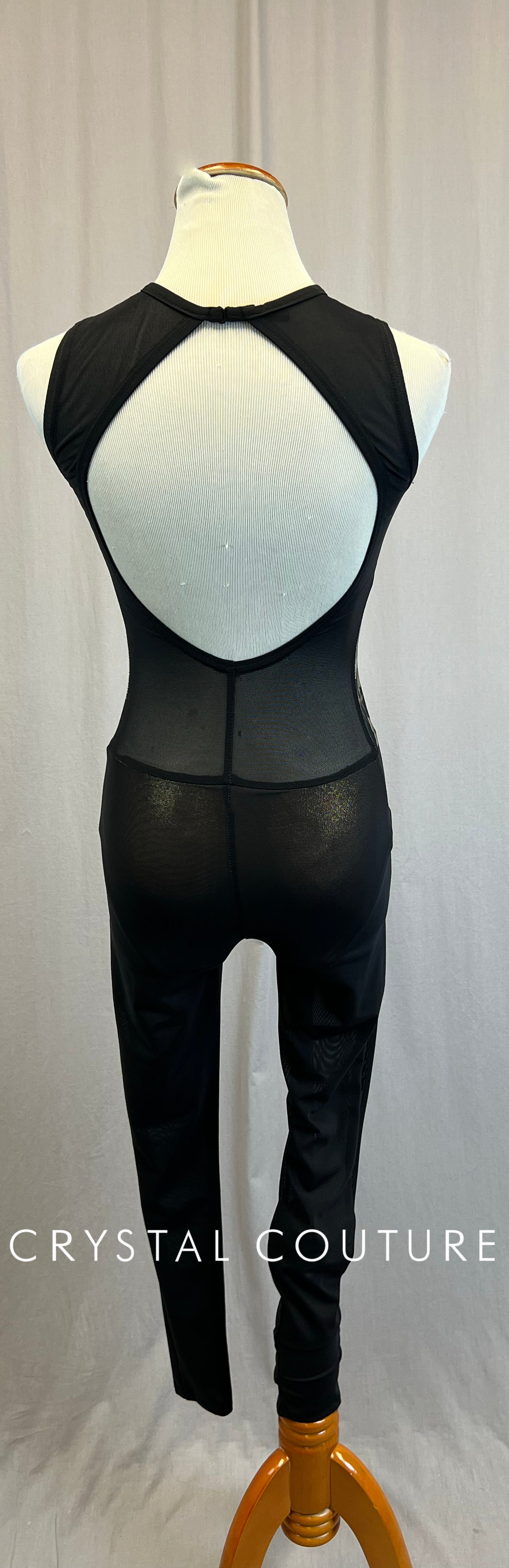 *Custom* Black and Gold Floral Patterned Mesh Legging Unitard