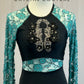 *Custom* Teal and Black Lace Long Sleeve Leotard with Appliques - Rhinestones