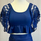 *Custom* Navy Blue Beaded Flutter Sleeve Top and Short Two-Piece Set