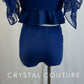 *Custom* Navy Blue Beaded Flutter Sleeve Top and Short Two-Piece Set
