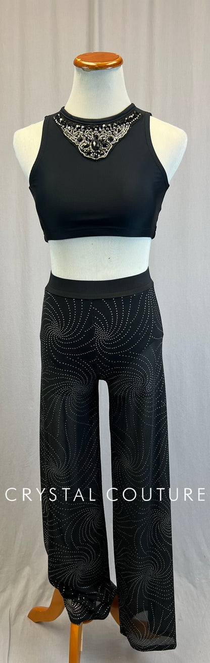 *Custom* Black Crop Top and Mesh Swirl Pants Two-Piece Set.