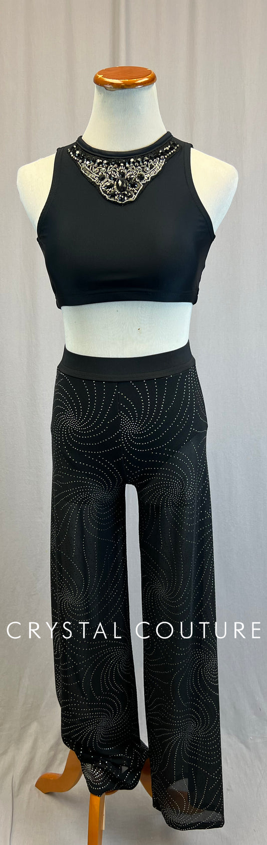 *Custom* Black Crop Top and Mesh Swirl Pants Two-Piece Set.