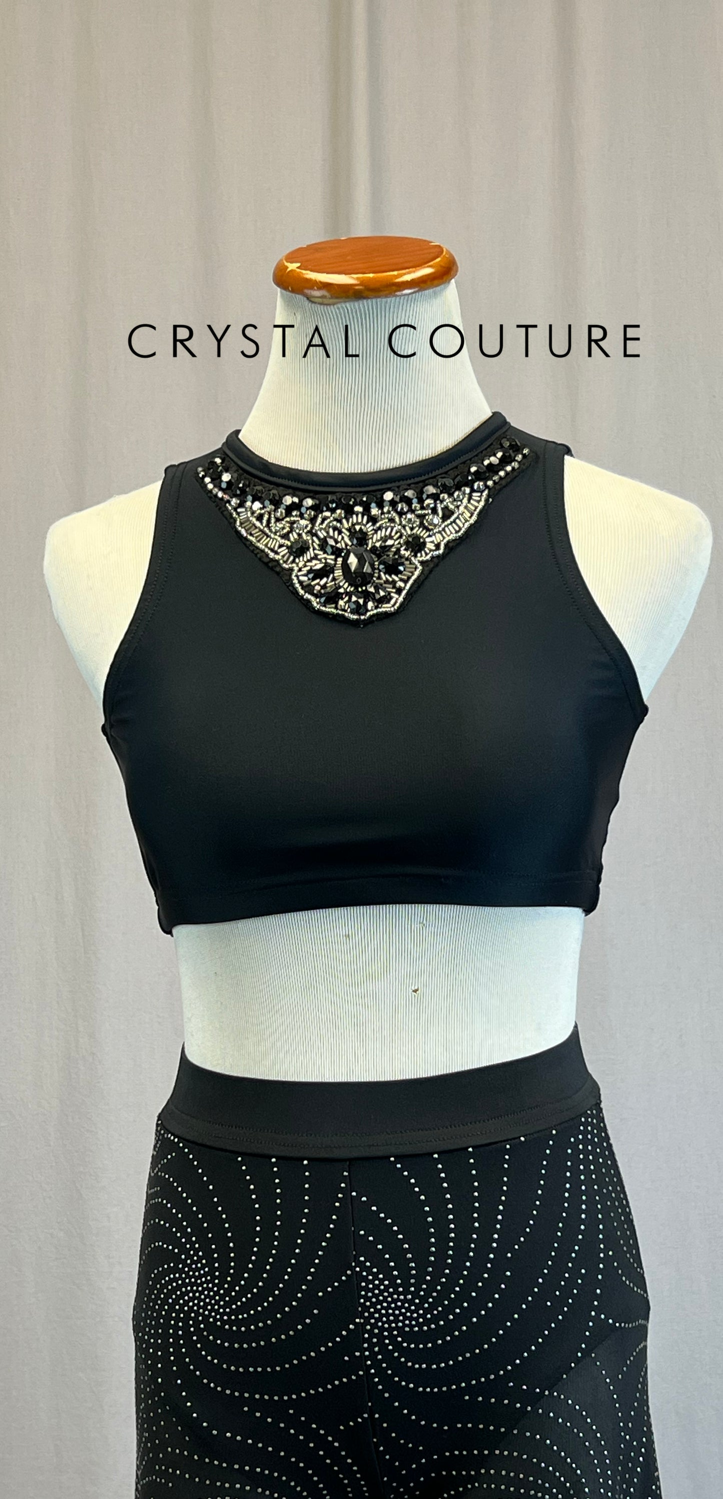 *Custom* Black Crop Top and Mesh Swirl Pants Two-Piece Set.
