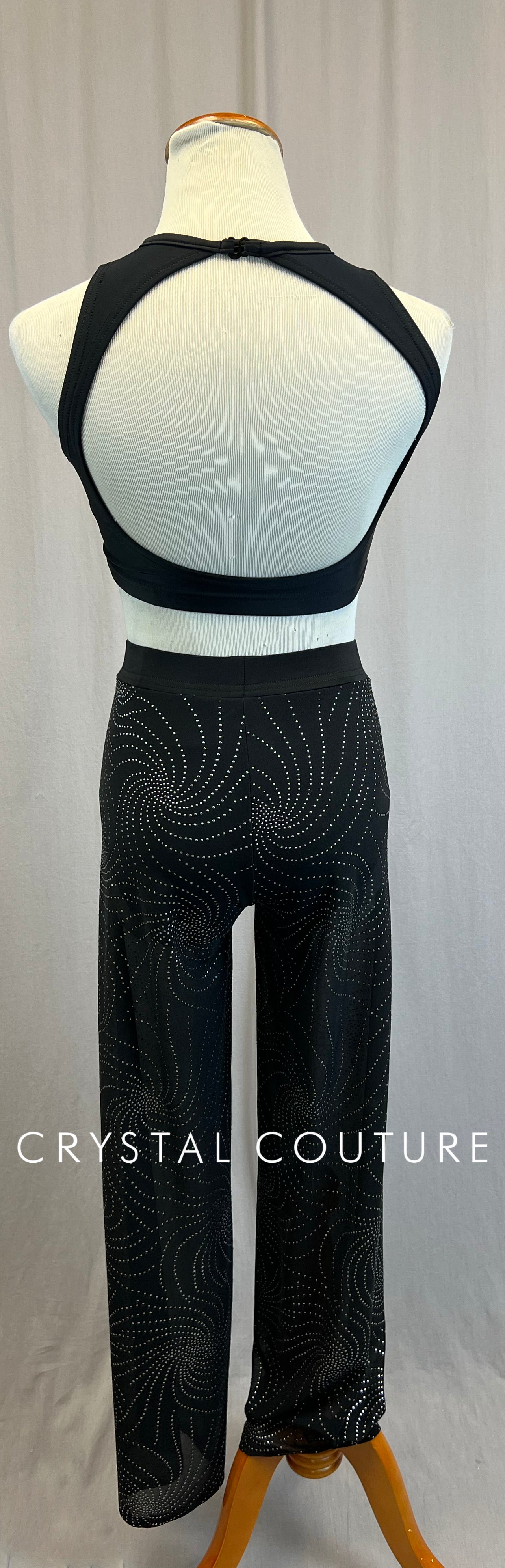 *Custom* Black Crop Top and Mesh Swirl Pants Two-Piece Set.