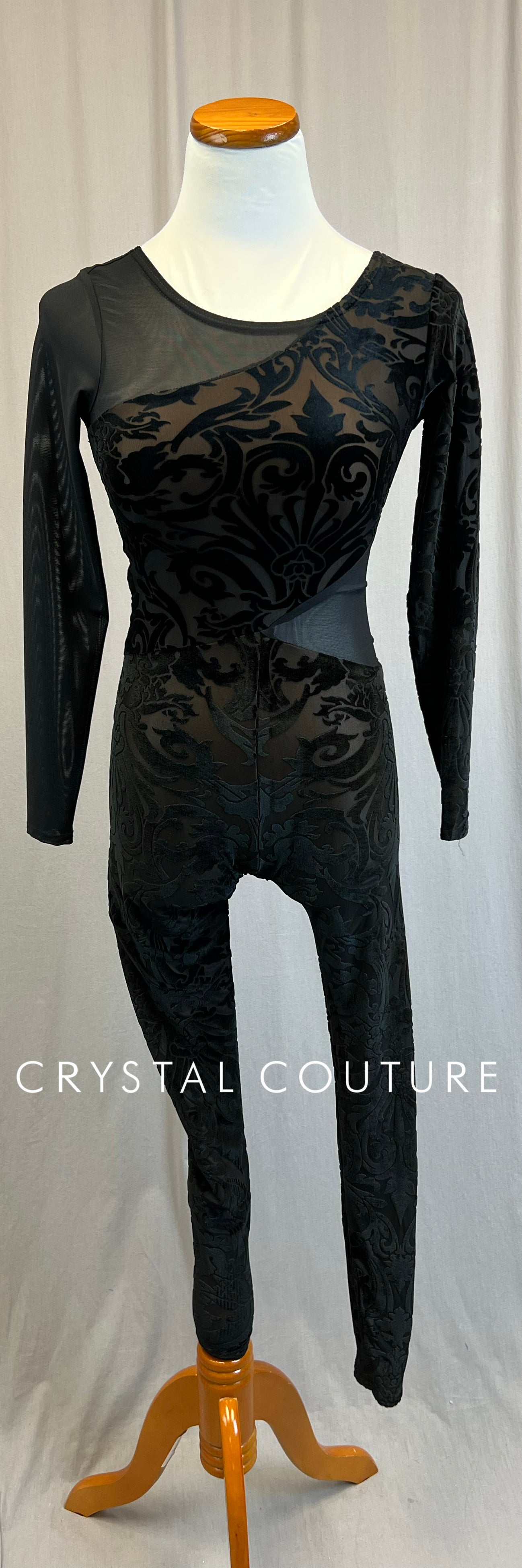 *Custom* Black Ornate Velvet and Mesh Long Sleeve Unitard