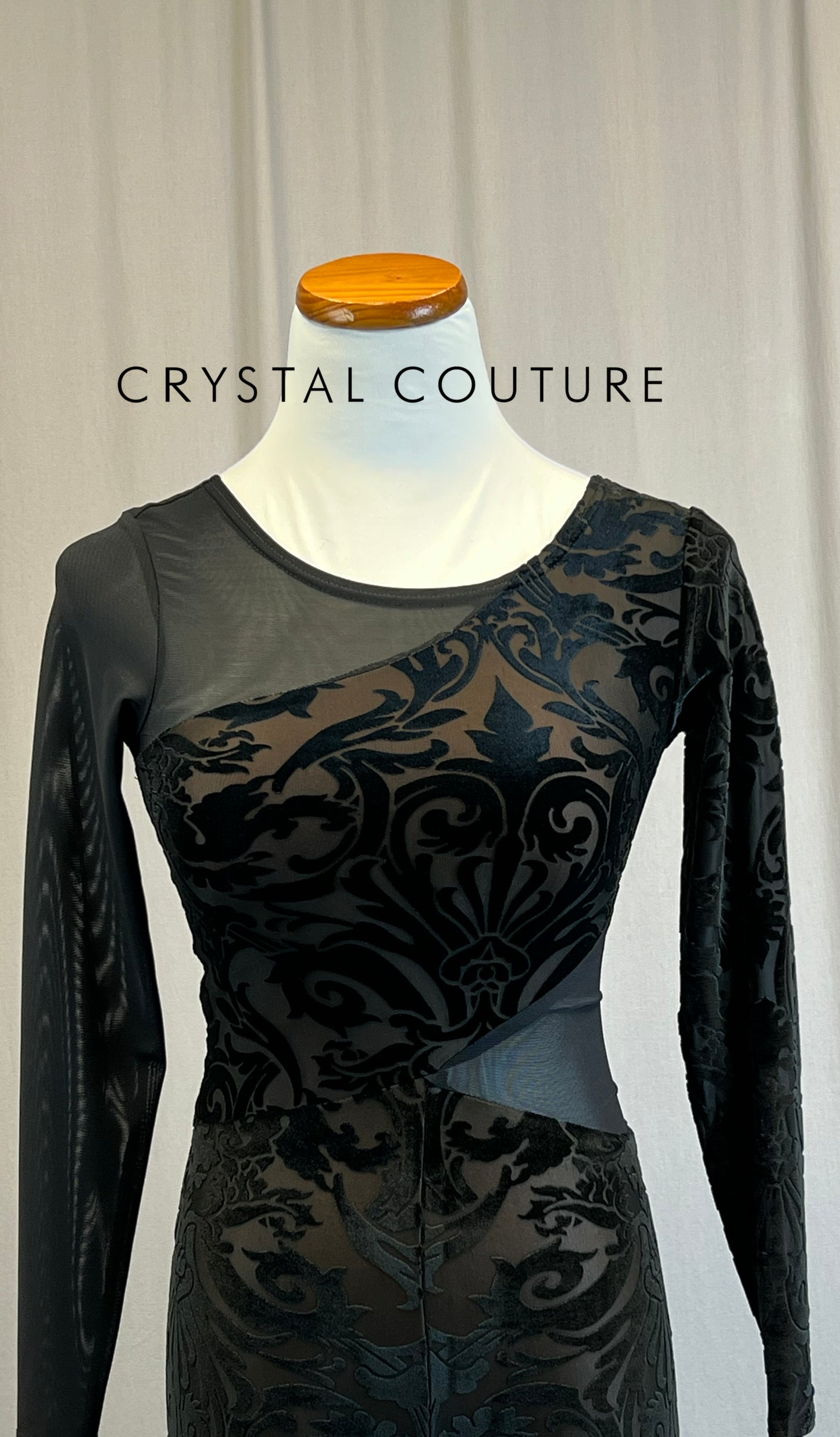 *Custom* Black Ornate Velvet and Mesh Long Sleeve Unitard