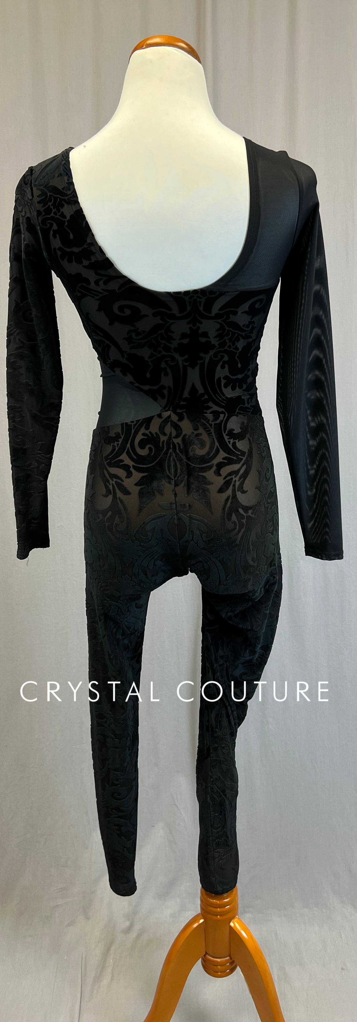 *Custom* Black Ornate Velvet and Mesh Long Sleeve Unitard