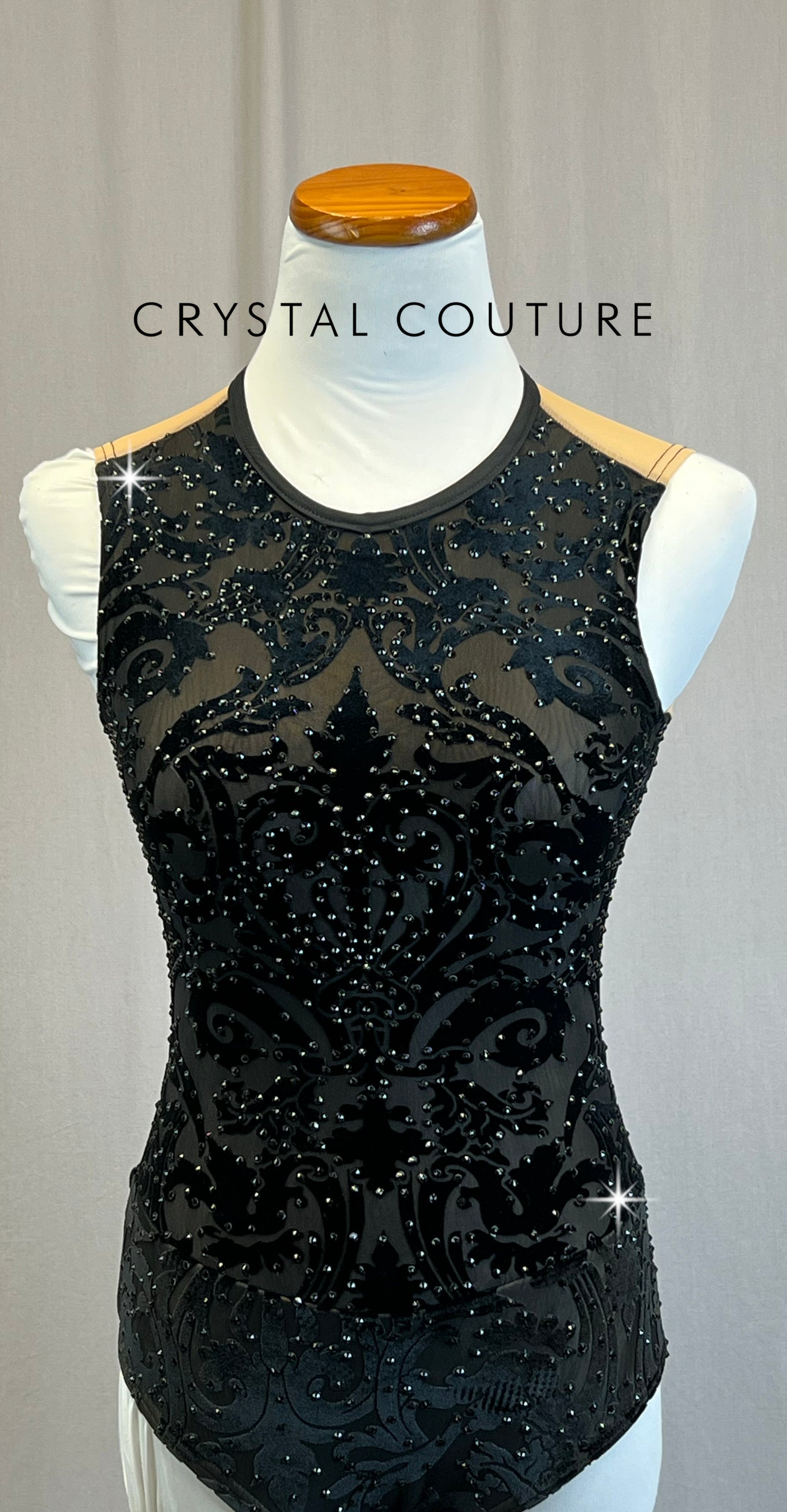 *Custom* Black Ornate Velvet Leotard with a Mesh Back - Rhinestones