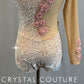 *Custom* Light Pink Velvet and Mesh One Sleeve Leotard with Appliques - Rhinestones