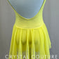 *Custom* Sunny Yellow Leotard with Mesh Skirt and Pink Appliques-Rhinestones