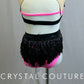 Custom Neon Pink and Black Strappy Leotard with Fringe- Rhinestones