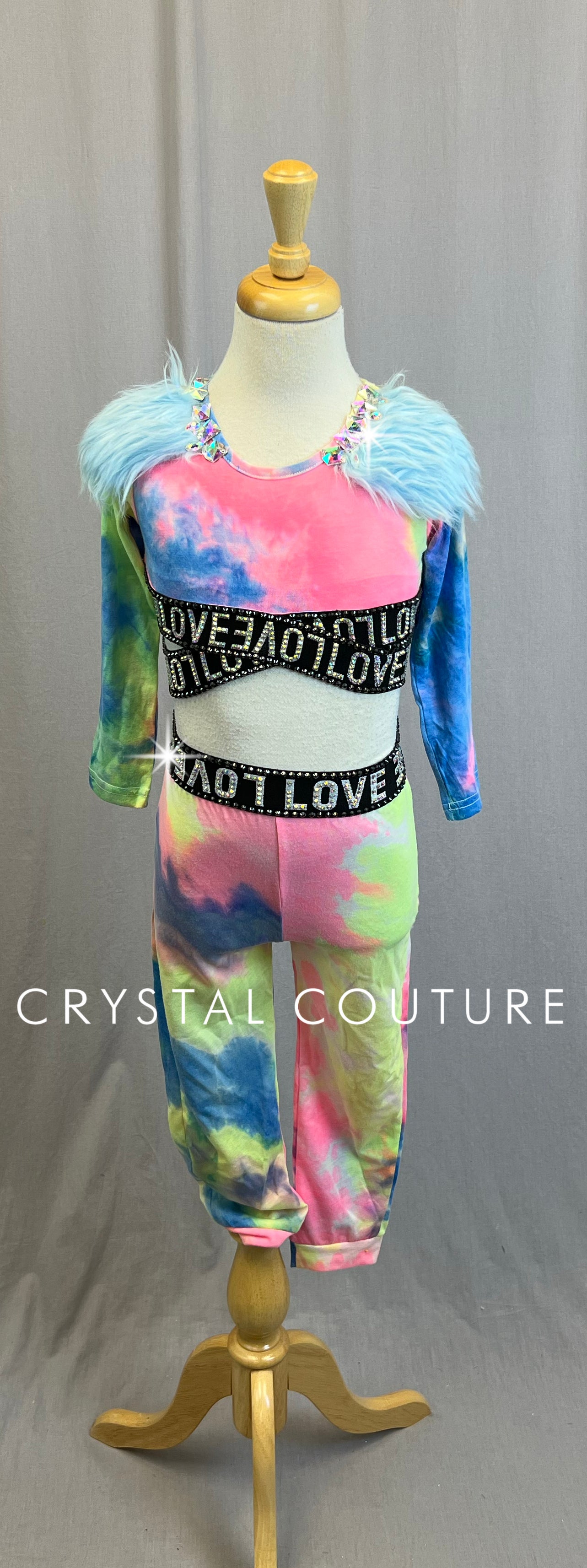 Bright Tie-Dye Long Sleeve and Pants *Love* Set-Rhinestones