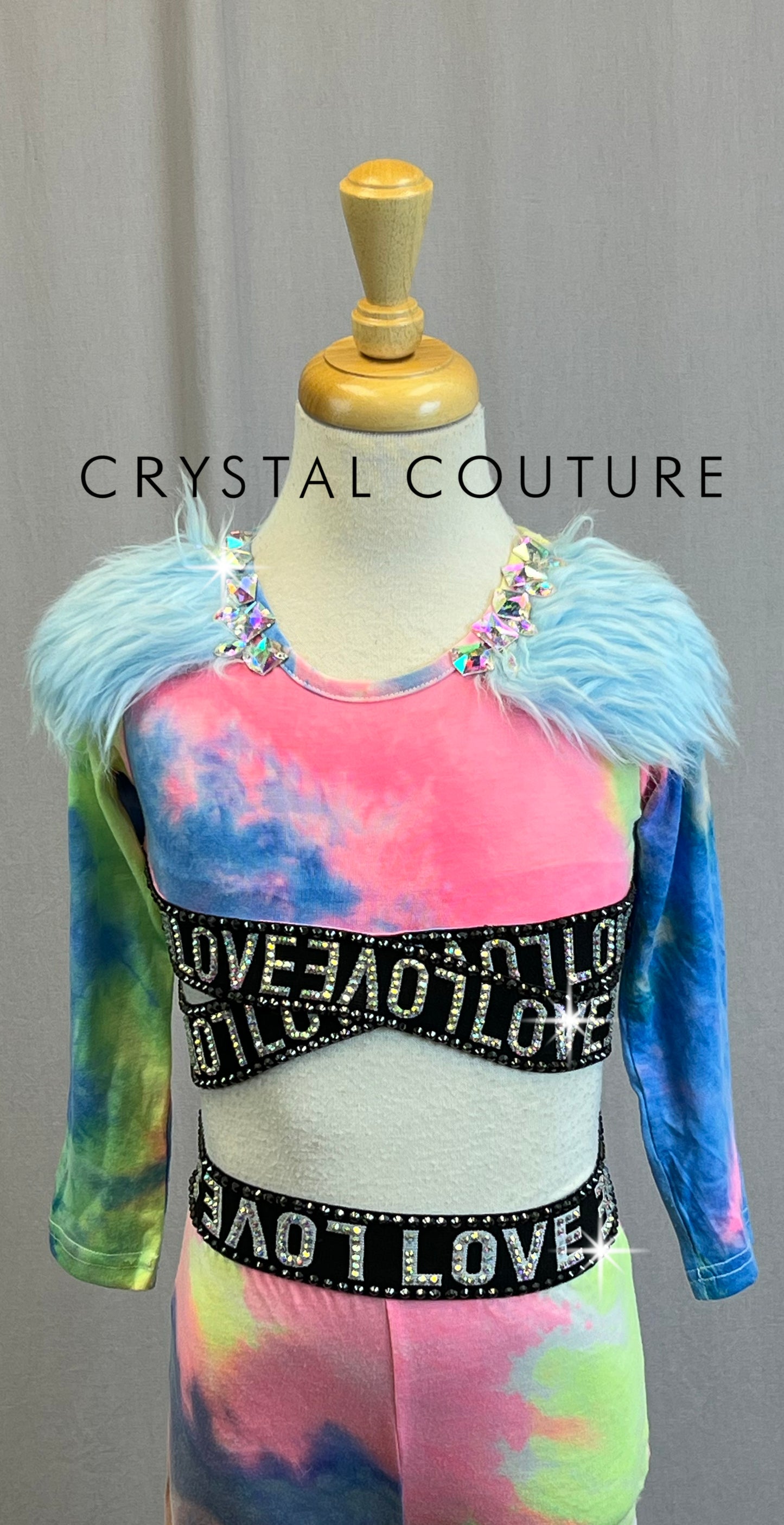 Bright Tie-Dye Long Sleeve and Pants *Love* Set-Rhinestones