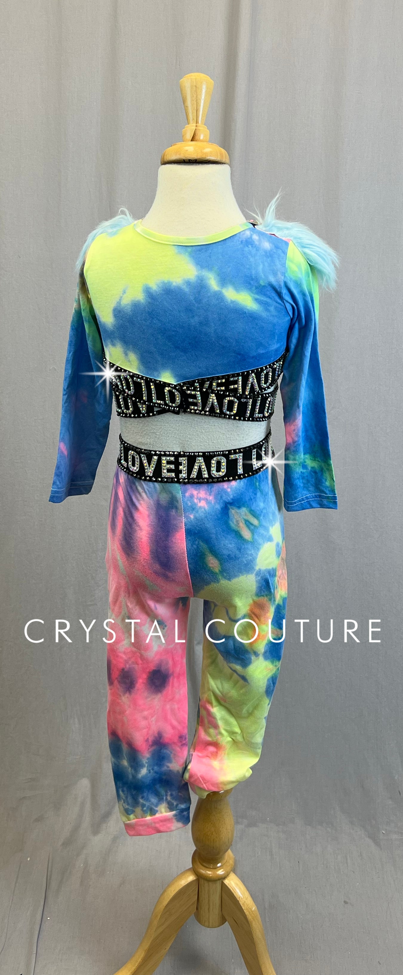 Bright Tie-Dye Long Sleeve and Pants *Love* Set-Rhinestones