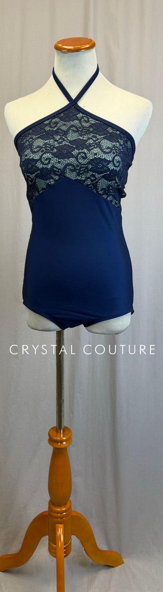 Navy Lycra and Lace Accent Leotard
