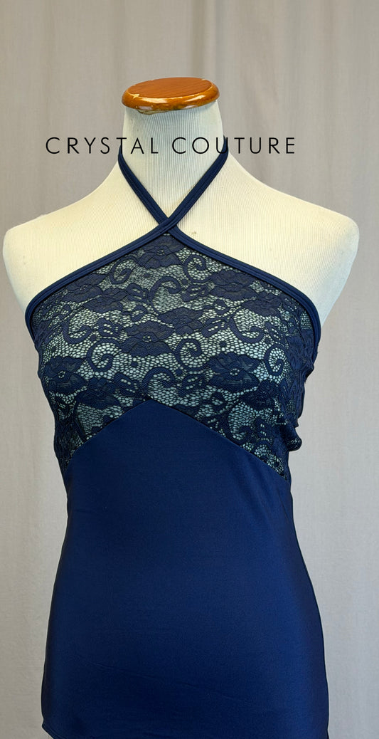 Navy Lycra and Lace Accent Leotard