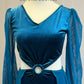 Teal Velvet and Mesh Puff Sleeve Leotard with Skirt