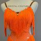 Neon Orange Fringe Ballroom Leotard -Rhinestones