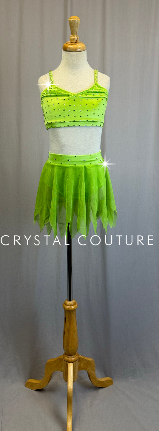 *Custom* Green Satin *Fairy/Tinkerbell* inspired Two-Piece Set-Rhinestones