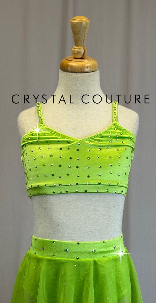 *Custom* Green Satin *Fairy/Tinkerbell* inspired Two-Piece Set-Rhinestones