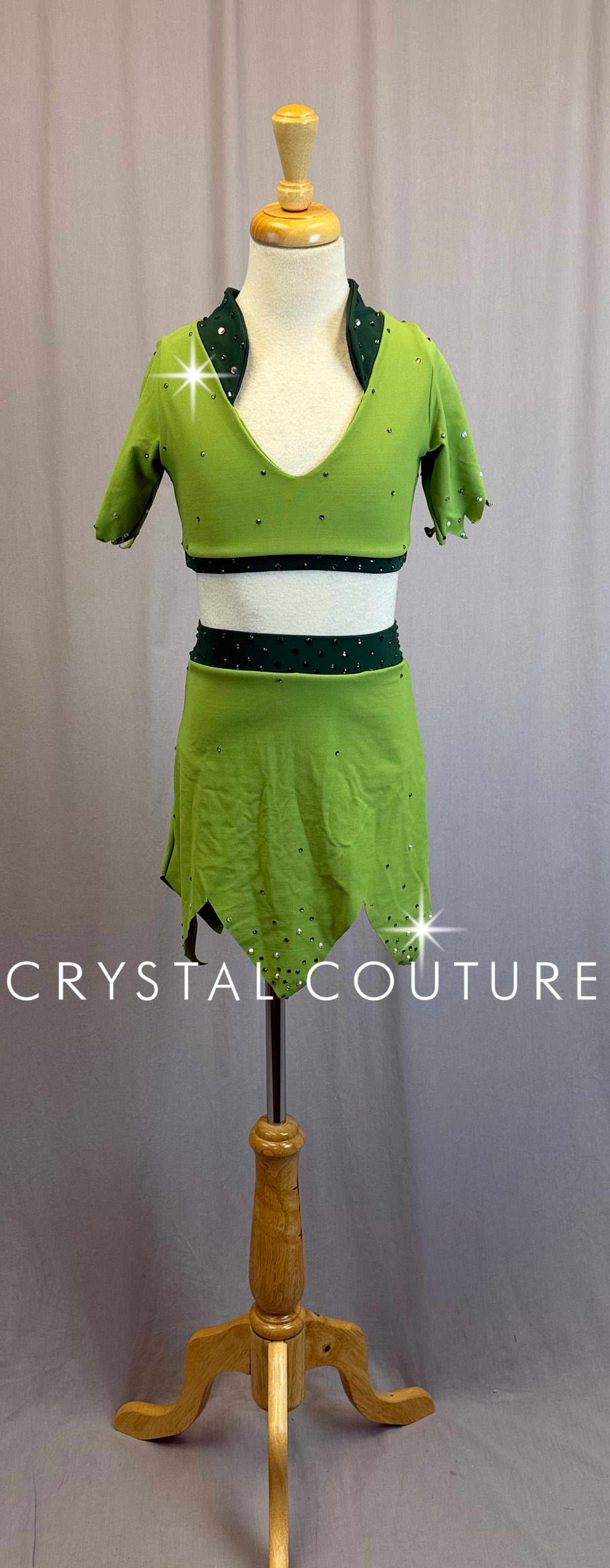 *Custom* Green *Peter Pan* Inspired Two Piece Set-Rhinestones