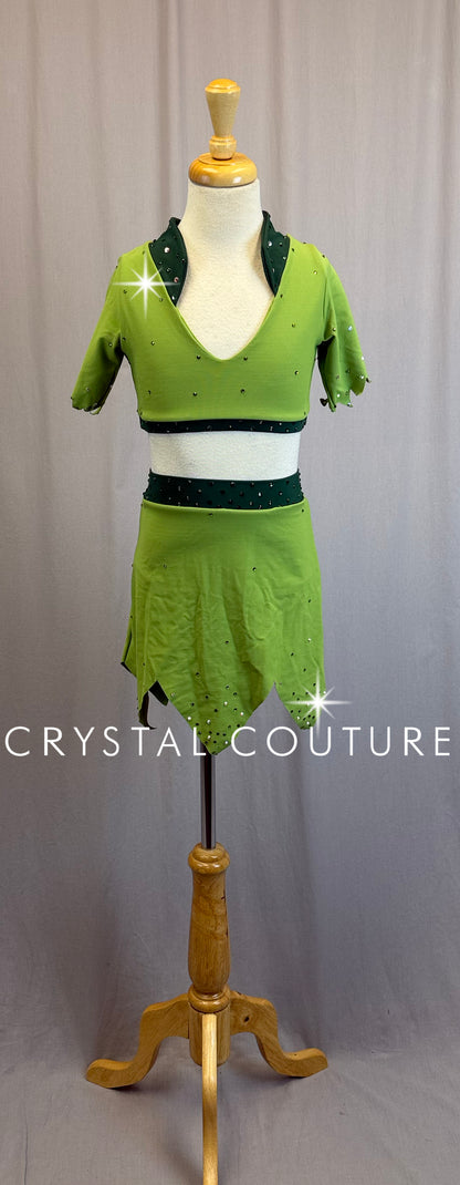 *Custom* Green *Peter Pan* Inspired Two Piece Set-Rhinestones